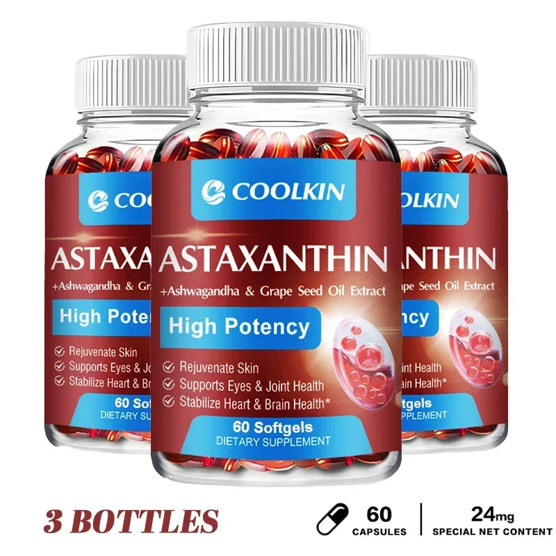 Astaxanthin 24mg - with Ashwagandha, Grape Seed Oil Extract - for Joint, Brain, Immune and Heart Support Diet