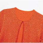 Elegant Sequined Orange Cardigans Women Y2k O-neck Short Sleeve One Button Female Tops 2025 Street Summer Lady Chic Knitwear