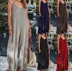 2023 AliExpress Europe and America New Jumpsuit Women's Cross border Summer Female Thread Backless Solid Color Sexy jumpsuit