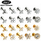 1PC ASTM F136 Titanium Flower CZ Labret Stud Internal Thread Piercing Lip Stud Daith Conch Earring Piercing Jewelry Wholesale