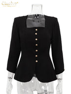 Clacive Bodycon Black Office Women's Shirt Fashion Square Collar Long Sleeve Shirts Elegant Classic Solid Tops Female Clothing