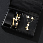 5pcs Lucky Five-petal Flower Women's Jewelry Set, Fashion Flower Bracelet + Necklace + Earrings + Bracelet + Ring, Birthday, Ann