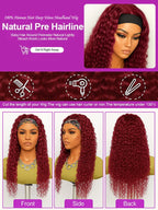 200% Density Headband Reddish Brown Wig Human Hair Ginger Deep Wave Burgundy 99J Curly Water Wave Glueless Wigs Clearance Sale