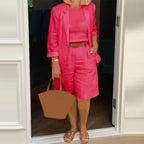 Cotton Linen Temperament Shorts Women s Suit 2 Piece Set Elastic Waist Thin Female Shorts Summer Outfit