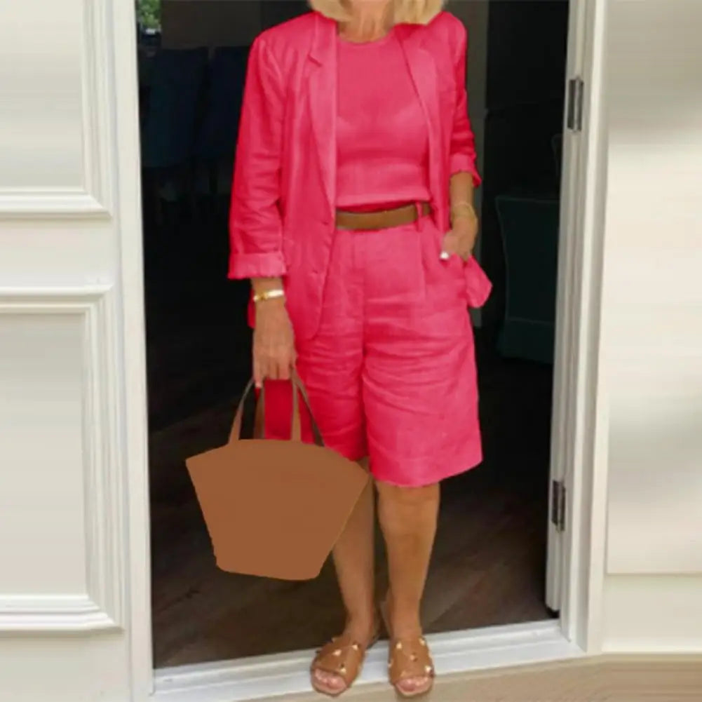 Cotton Linen Temperament Shorts Women s Suit 2 Piece Set Elastic Waist Thin Female Shorts Summer Outfit