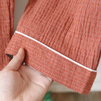 2025 New Japanese Spring/Summer Couple Pajama Set 100% Cotton Crepe Short Sleeve and Long Pants Two Piece Home Suit Thin Style