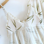 2025 Summer New Women's Two Piece Set of 100% Pure Cotton Crepe Cloth with Chest Cushion Sleepwear Sweet and Cute Home Fury