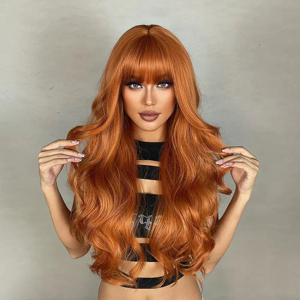 Blonde synthetic wig with straight bangs Ladies Cosplay wig High temperature silk wig set with big waves and long curly hair