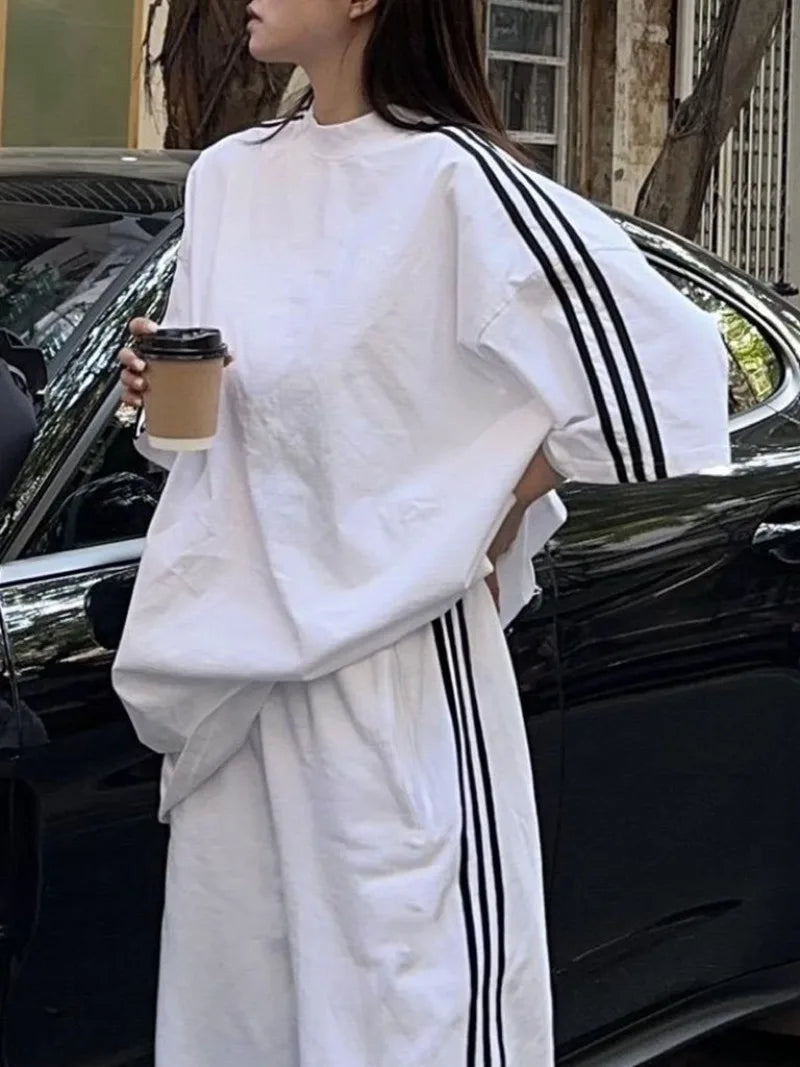 American Street-bombing Leisure Sportswear Suit Female Summer Student Loose Versatile Short-sleeved Trousers Two-piece Suit Tide