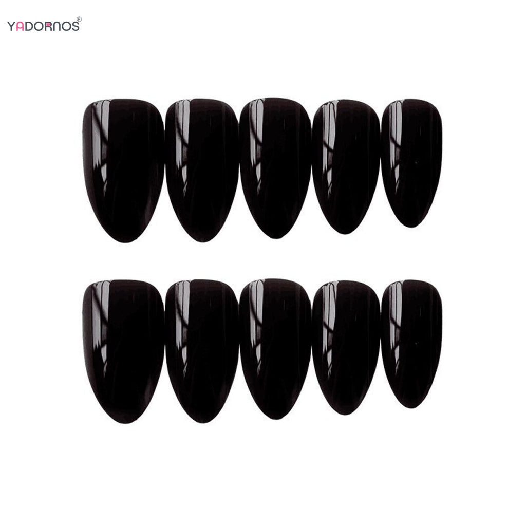 Almond Mid-length Black Fake Nail Solid Color Press on Nails Simple Full Cover Artificial Nail For Girls Nail Extension 24Pcs