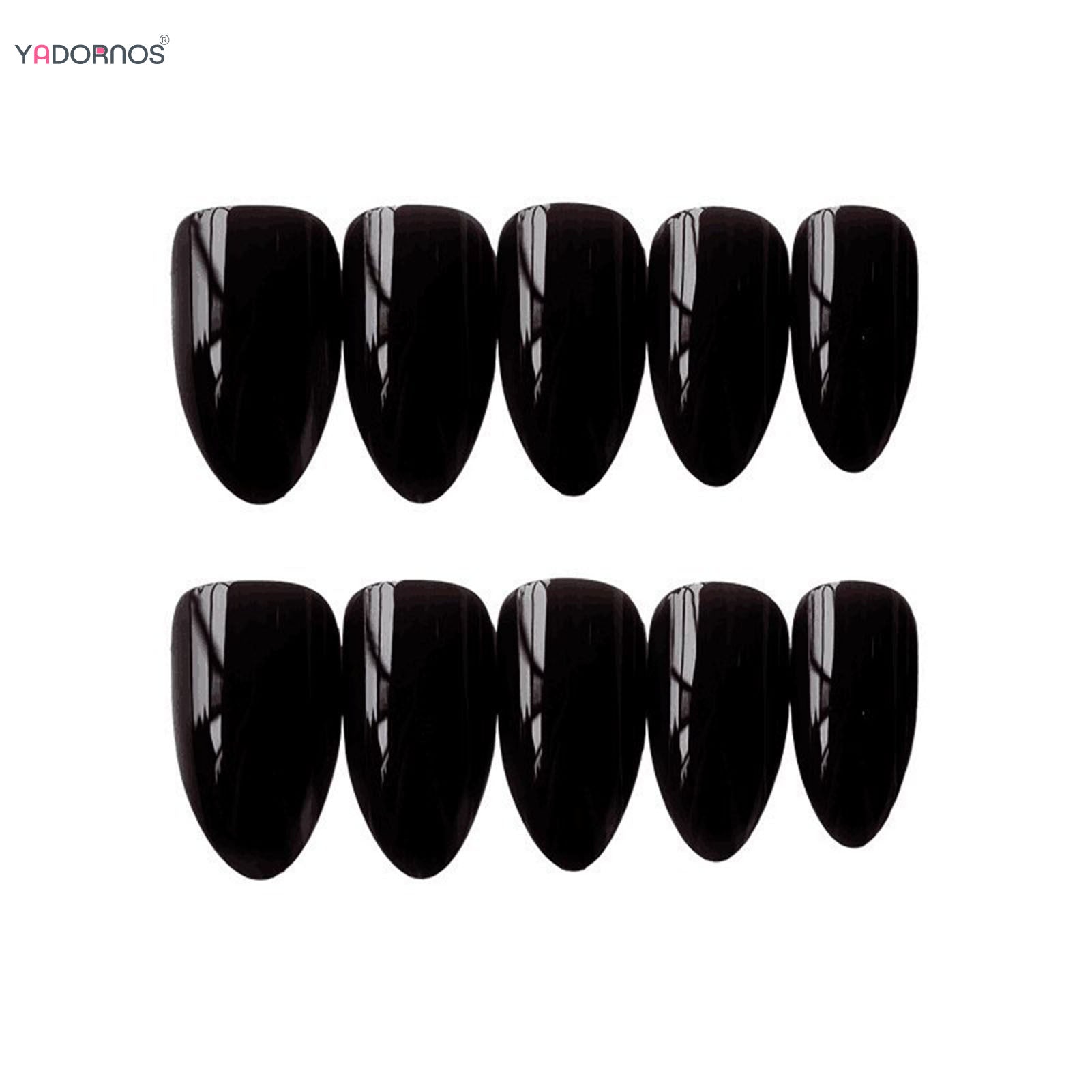 Almond Mid-length Black Fake Nail Solid Color Press on Nails Simple Full Cover Artificial Nail For Girls Nail Extension 24Pcs