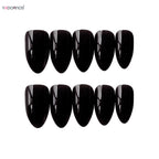 Almond Mid-length Black Fake Nail Solid Color Press on Nails Simple Full Cover Artificial Nail For Girls Nail Extension 24Pcs