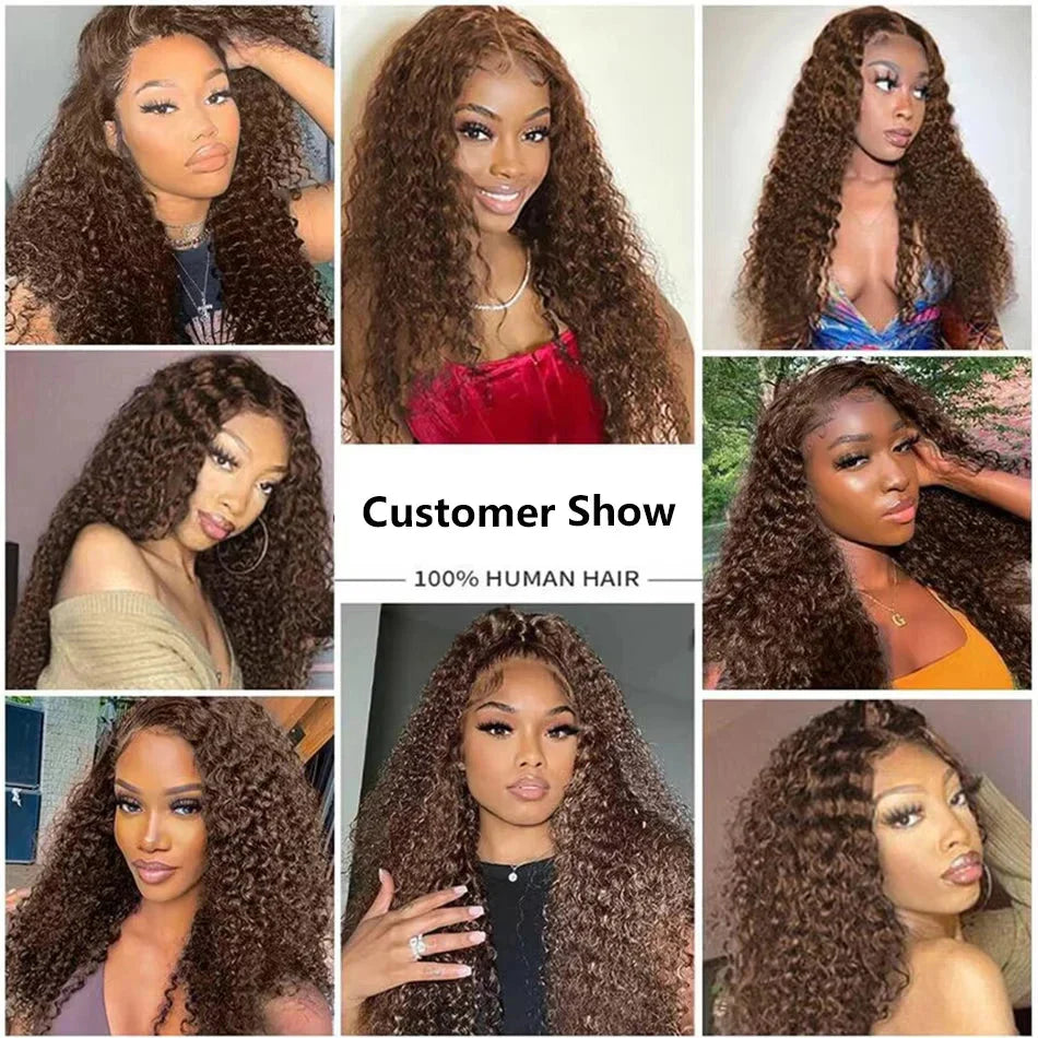 13X4 Chocolate Brown Curly Lace Front Wigs Colored 100% Human Hair Wigs Pre Plucked Deep Wave 13X6 Hd Lace Frontal Brazilian Wig