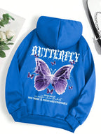 Beautiful Purple Butterfly Printing Hoodies Women Fleece Pocket Hoody Simple Casual Hoodie Autumn Loose Female Streetwear