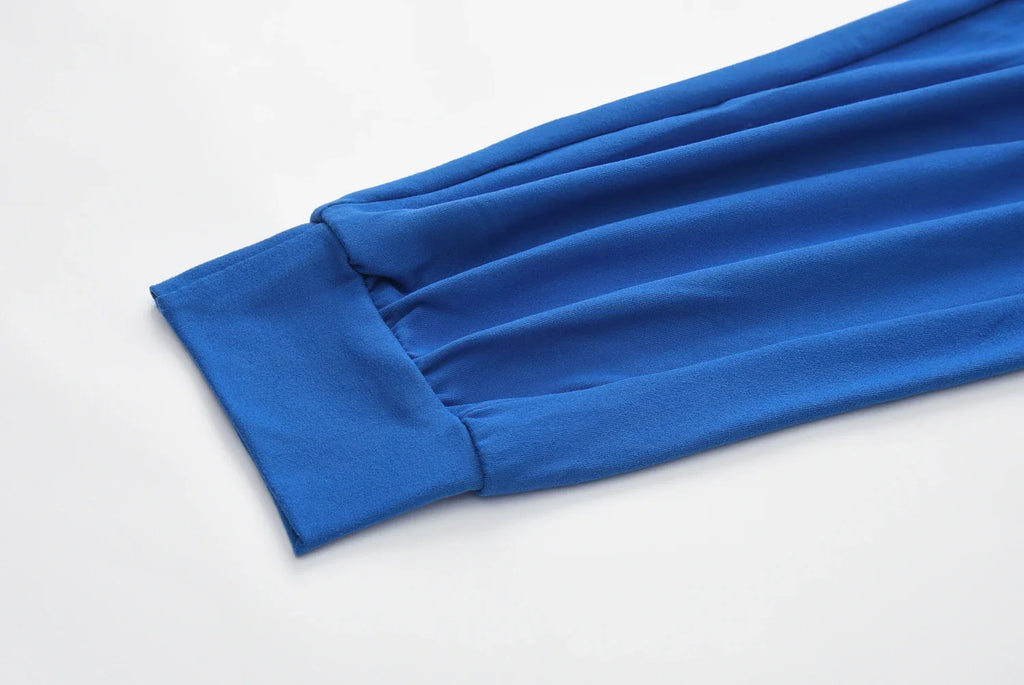 2 Pieces Set Women Europe Fall 2022 Outfit Sexy Nail Bead Pure Color Round Collar Long Suit Sports Set Dropshipping ZXP9596