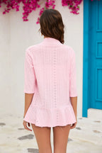 2024 Summer Fashion Ladies Hollow Out Cardigan Boho Tops Women Beach Outwear Casual Three Quarter Sleeve Sunscreen Shirt