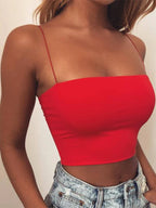 2024 New Fashion Women Spaghetti Strap Crop Top Sexy Bodycon Sleeveless Cami Tube Top Basic Plain Camisole