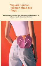 2025 Summer New Women's Square Toe Rubber Flip Flops Outdoor Beach Sandals Luxury Casual Slippers Size 35-42 Women's Shoes