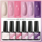 6PCS/SET Glitter Bright Pink Peach Gel Nail Polish Kit Spring Colorful Semi Permanent Soak Off Art UV Gel Varnish For Manicure