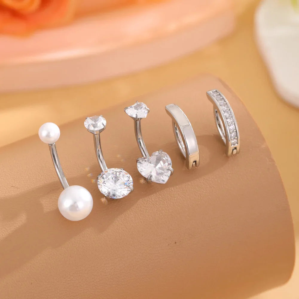 14G Gold Color Series Butterfly Dangled Belly Piercing Sets 5PCS/Lot Heart Flower Curved Navel Navel Ring Belly Button Rings