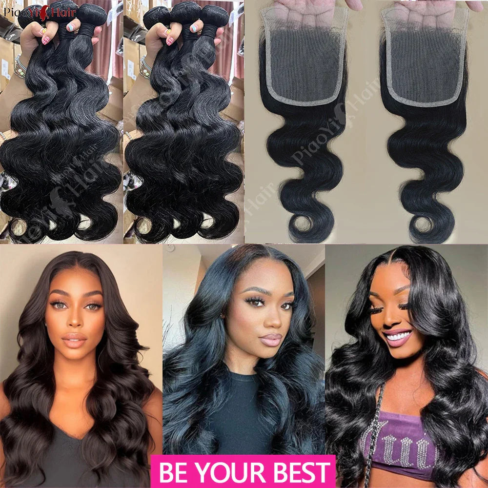 Body Wave Bundles And Closure Human Hair Bundles With Closure 20 22 24 Inch  Raw Human Hair Weave Extensions Closure Human Hair