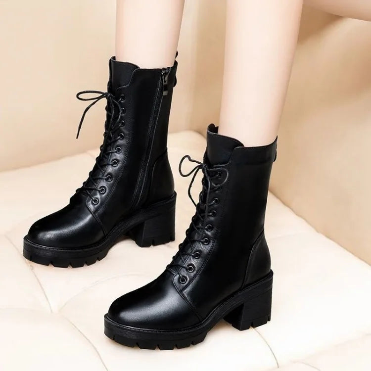 2025 Autumn and Winter New Ma Boots Female British Mid-tube Boots Korean Short Boots Tide Flat Female Leather Boots Women Shoes