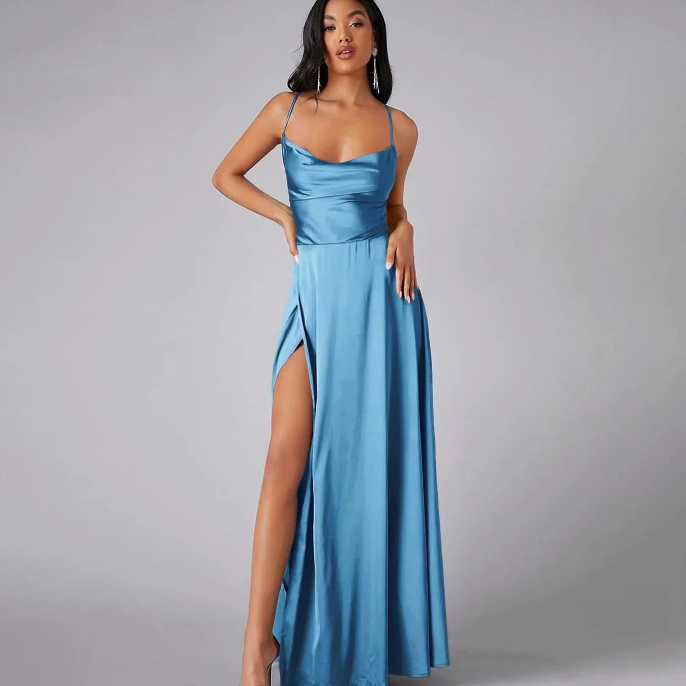 Backless Slimming Long Evening Dress Women Sexy V Neck Sleeveless Gown With Waist Tie For Formal Party Wedding Guest Maxi Dress