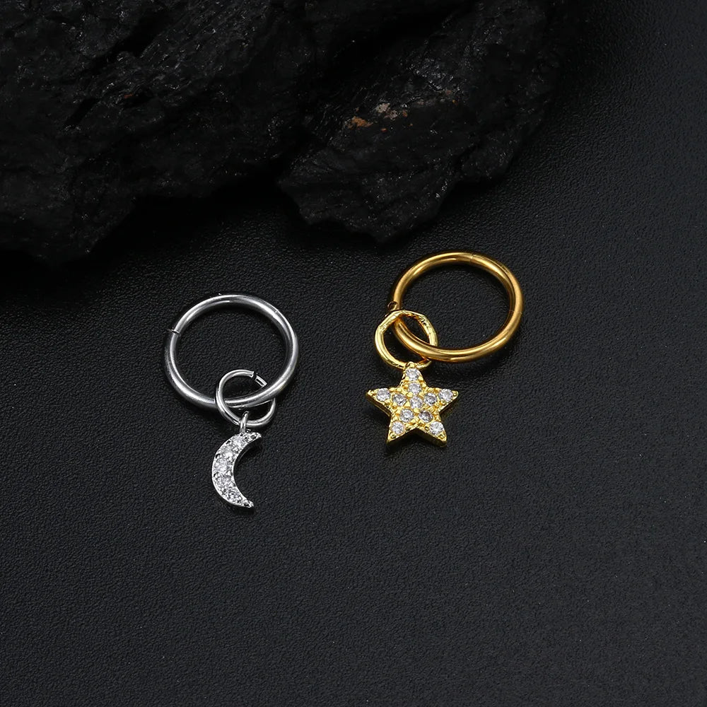 1PC Little Star Moon Snake Crystal Charms Pendant Helix Daith Earrings for Women Hanging Matching Piercing Lobe Tragus Jewelry