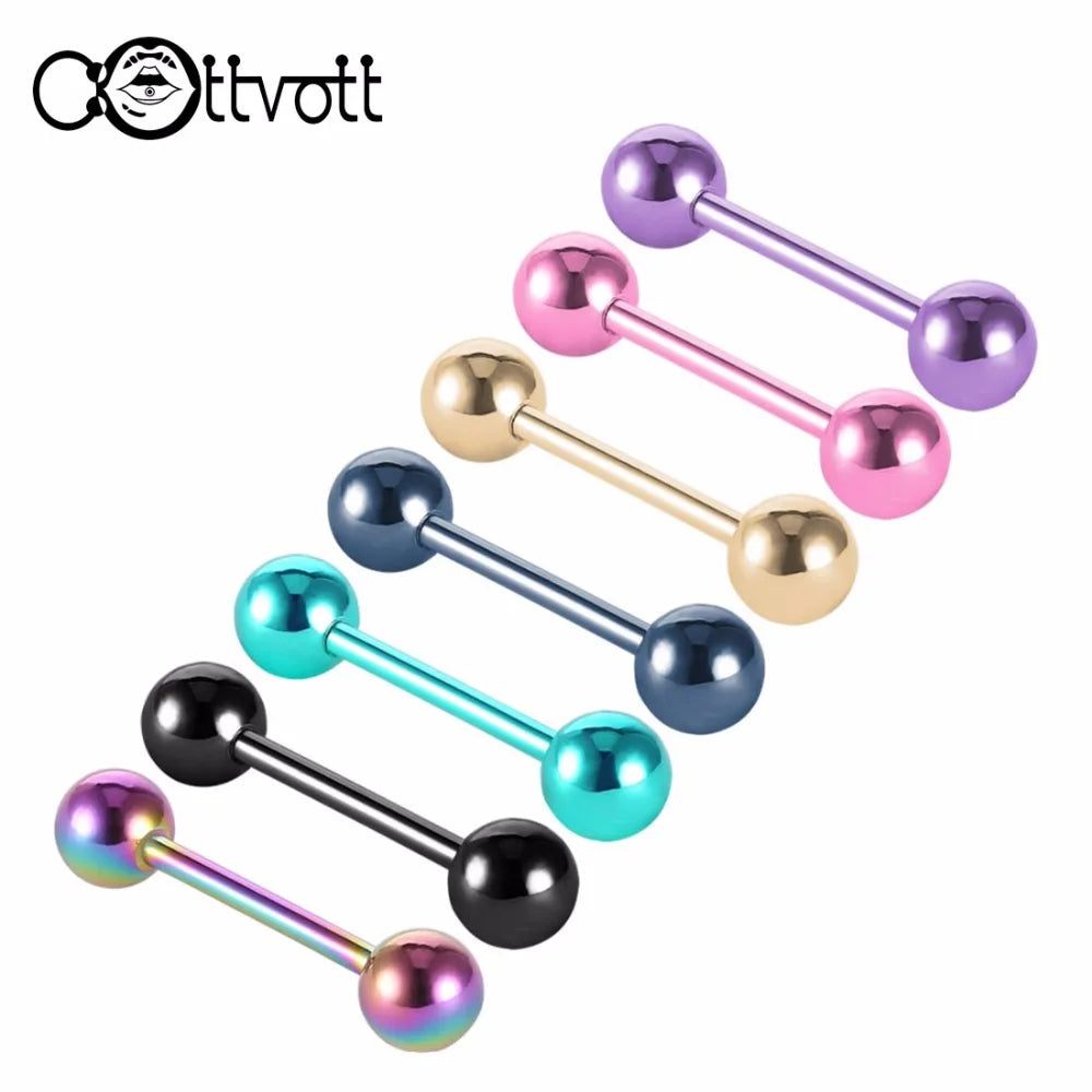 7pcs/lot Titanium Plated Piercing Tongue Rings Bars Girls 14G Tongue Piercing Barbells Stainless Steel Body Jewelry SD84