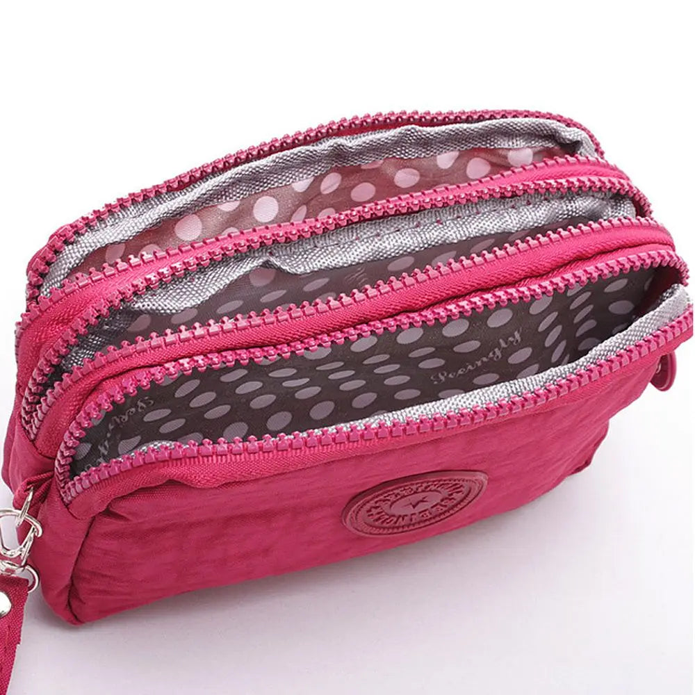 Bags Fabric Phone Purse Solid Color Coin Purse Three Zippers Bags Korean Style Wallets Women Wallets Wrinkle Clutch Bag