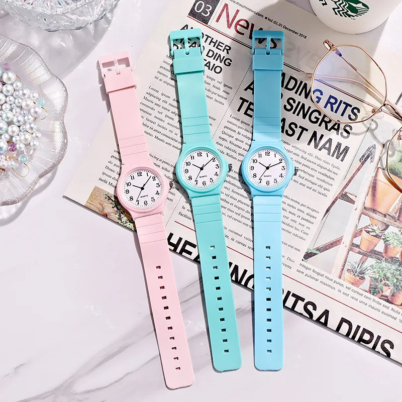 Casual Exam Watch Silicone Strap Simple Women Watch Student Ladies Quartz Wristwatch Waterproof Round Small Dial Clock for Girls