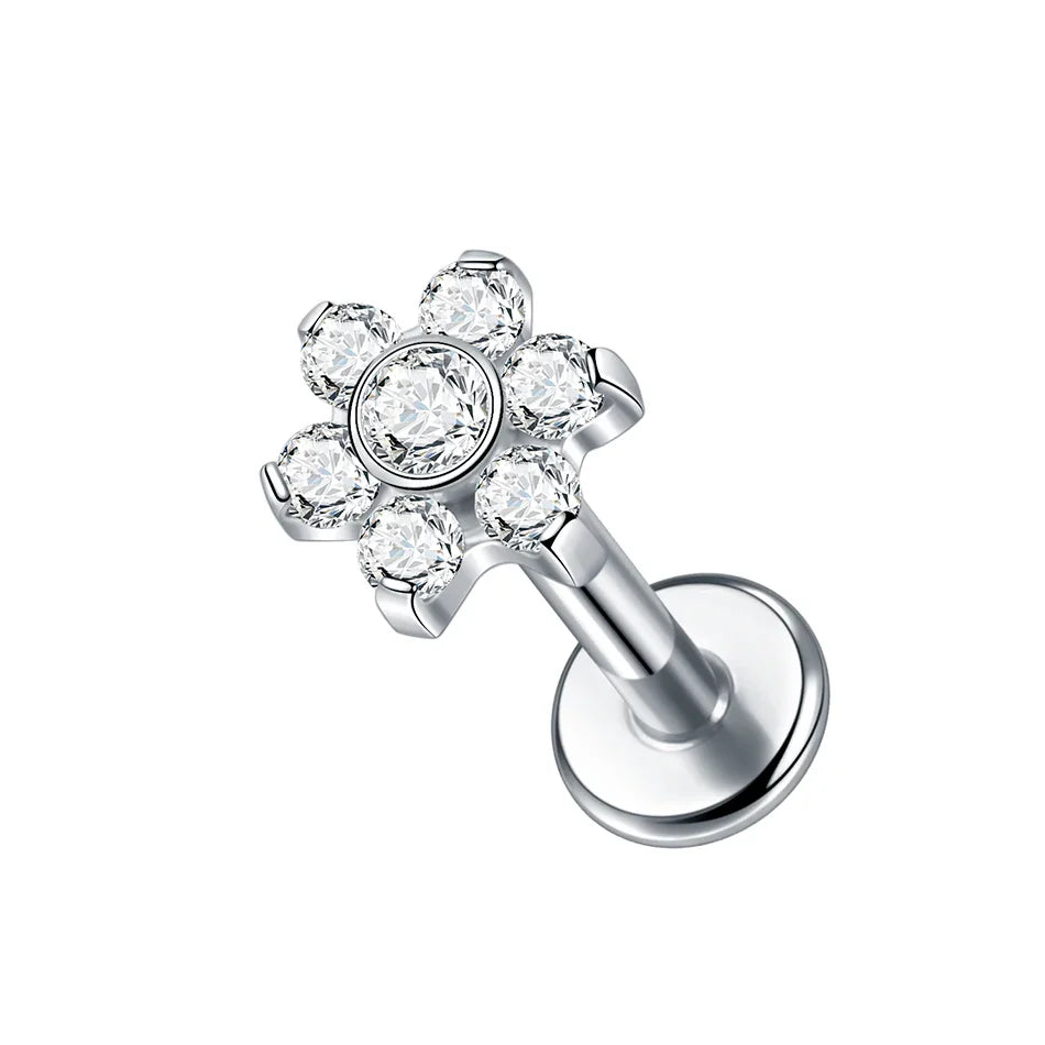 1PC Titanium Zircon Star Flower Labret Piercing for Women Cartilage Tragus Daith Helix Stud Earring Body Jewelry
