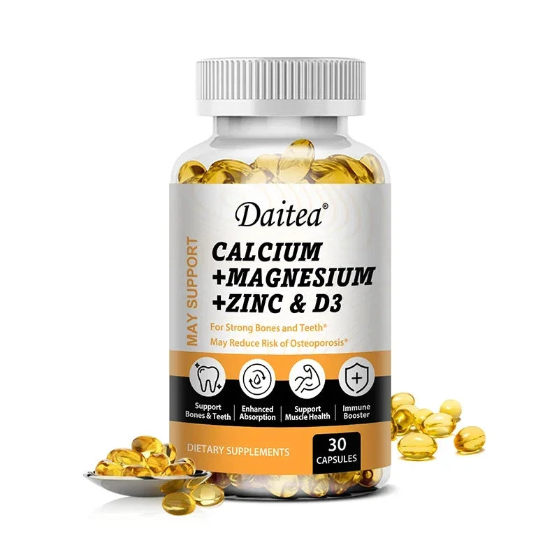 Daitea Calcium Magnesium Zinc Capsules Vitamin D3 helps support bones, teeth, heart, and enhance immune system function.