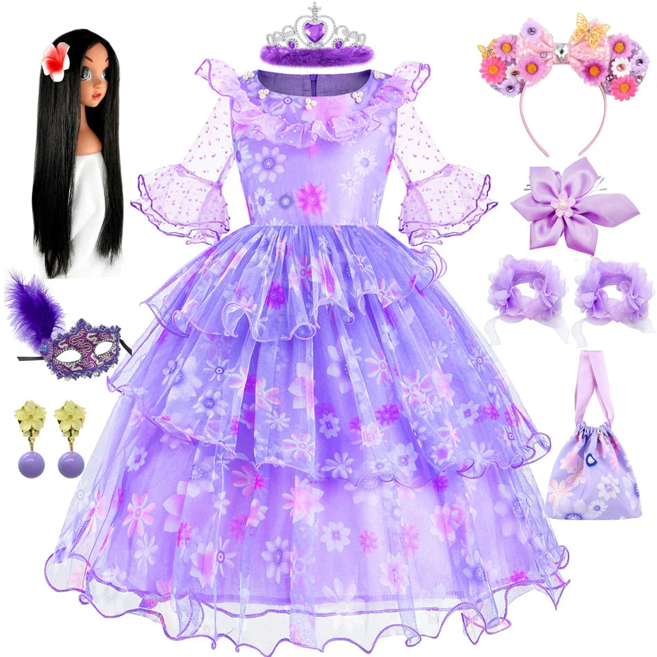 Encanto Princess Costume Isabella Dress Suit Charm for Girls Cosplay Isabela Carnival Christmas Birthday Party Mirabel Clothes