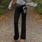 Cuteandpsycho Lace Patchwork Bow Straight Pants Y2K Fashion Aesthetic Cute Trousers Harajuku Streetwear Joggers 2000s Bottoms