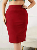 2025 Summer Plus Size Solid Slim Skirt Casual High Waist Slit Skirt  Women's Plus Size Clothing