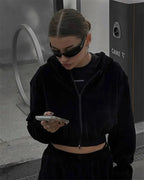 Autumn Winter Casual Two Piece Set Women Street Trend Long-sleeved Hooded Cardigan Sexy Waist Waist Elastic Trousers Tracksuit