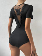 2024 Summer Clothes New Fashion Women's Sexy V-neck Back Butterfly Patchwork Short Sleeved Tight Jumpsuit Rompers