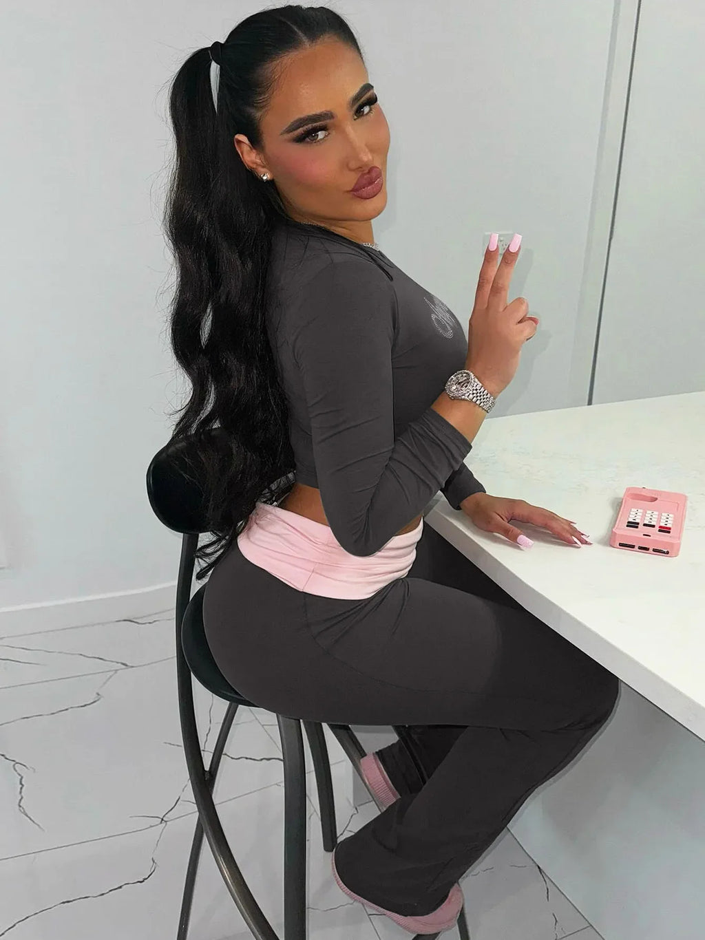 Dulzura Women'S Sexy Casual 2 Piece Pants Set Long Sleeve Letter Print Bodycon Crop Top And Flare Pants Matching Set Streetwear