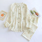 2025 New Women's Spring/Summer Pajama Set 100% Cotton Long Sleeve Long Pants Two Piece Set Large Home Clothes