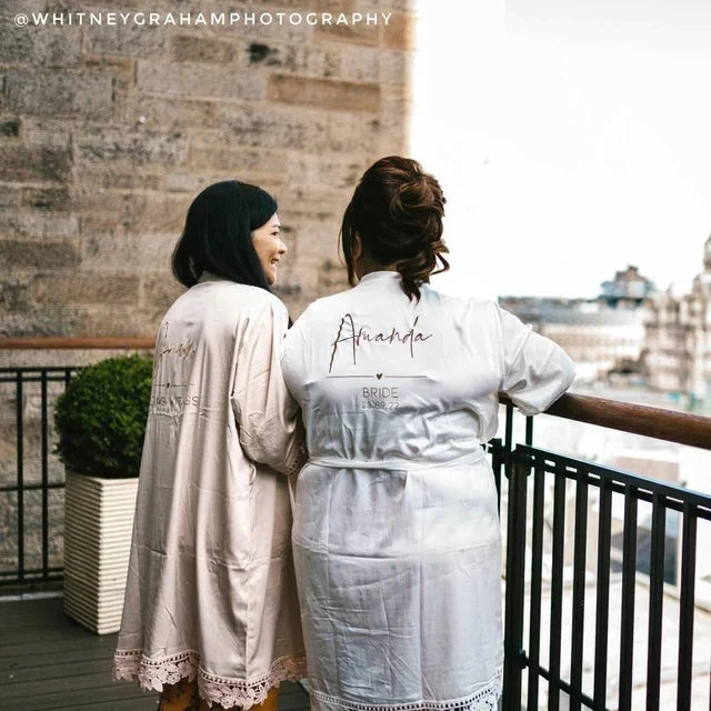 Customized Summer Lace Sleepwear Bride&Bridemaid Wedding Robe Personalized Gown Champagne Kimono Silk Bathrobe Satin Night Dress