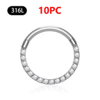 1/10Pc Stainless Steel Nose Ring CZ 16G Hinged Septum Clicker Segment Ear Tragus Cartilage Daith Lip Nose Body Piercing Jewelry