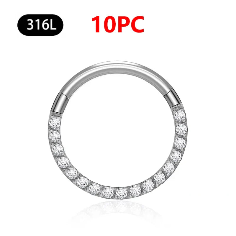 1/10Pc Stainless Steel Nose Ring CZ 16G Hinged Septum Clicker Segment Ear Tragus Cartilage Daith Lip Nose Body Piercing Jewelry