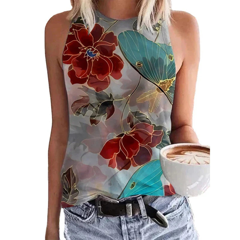 Ethnic Style Paisley 3D Print Tank Tops Women Retro Streetwear Y2k Oversized O-Neck Vest Off Shoulder Sleeveless Woman Camisole