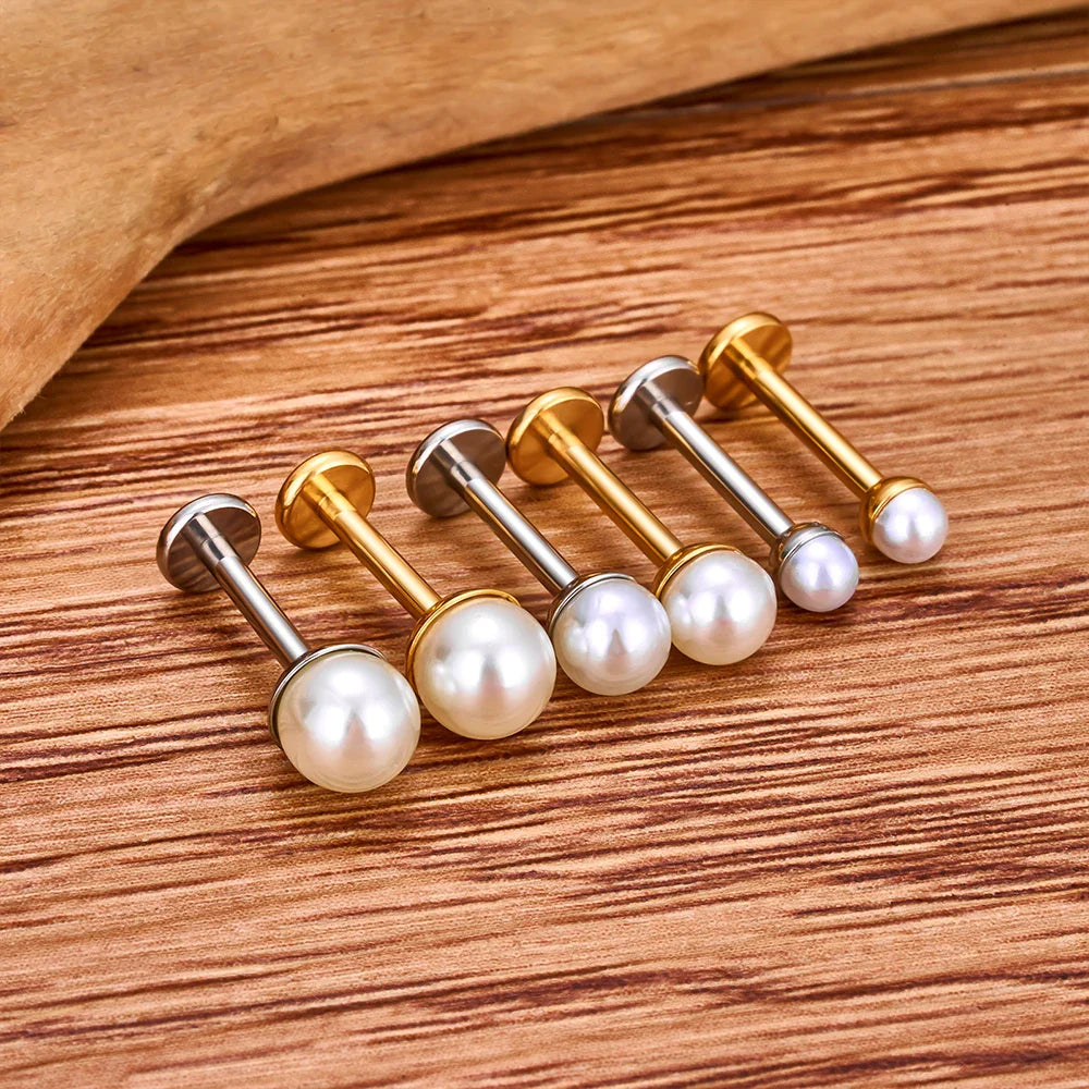 ASTM F136 Titanium 16G Bowl shaped Pearl Earring Helix Tragus Cartilage Stud Earlobe Lip Piercing Jewelry