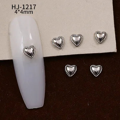 20PCS 3D Glossy Gold Silver Metallic Love Heart Various Crook Frame Solid Alloy Nail Art Rhinestones Decorations Manicure Charms