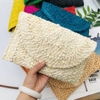Corn Husk Weave Dinner Clutch Bag Women's Fashion Simple Solid Straw Large Purse Woman Summer Casual Vacation Ladies Wallet 2025