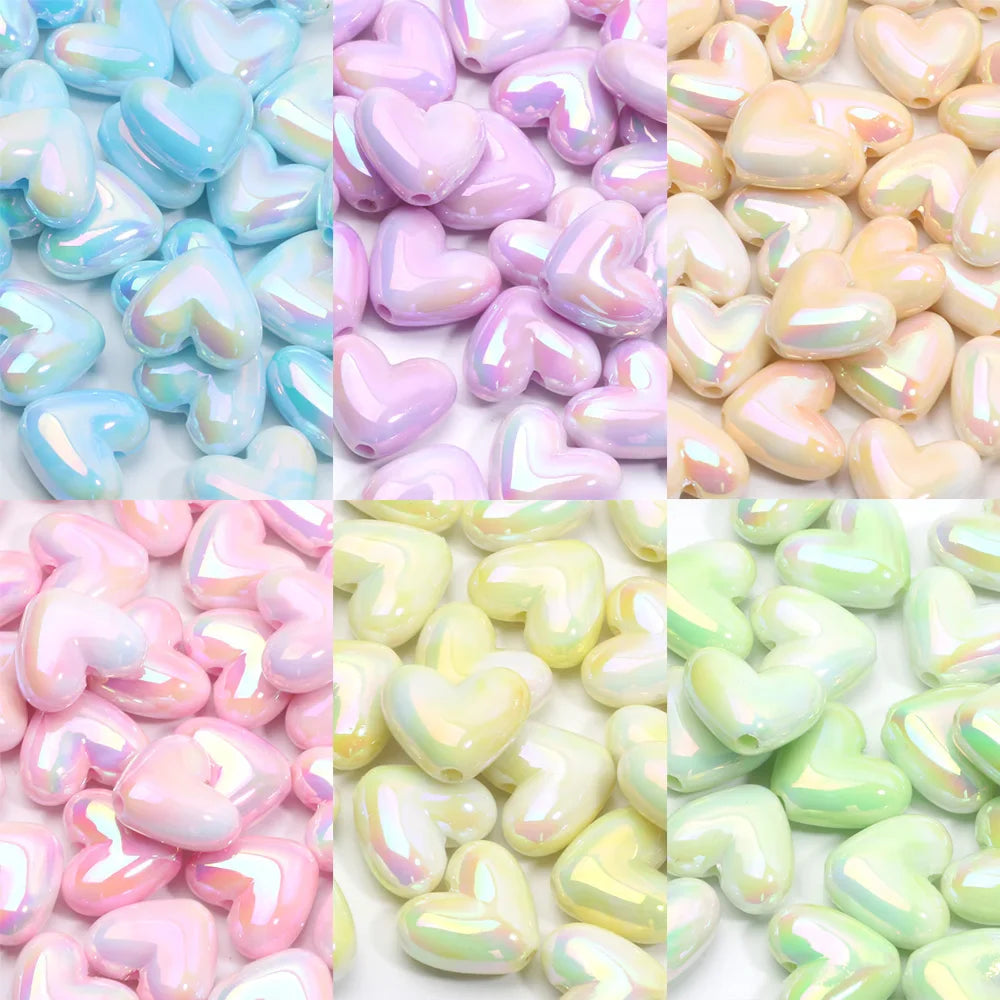 10pcs 15x17mm Macarons ABS Spacer Beads Gradients Heart Acrylic Beads For Diy Jewelry Making Bracelet Necklace Earrings Pendant