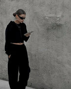 Autumn Winter Casual Two Piece Set Women Street Trend Long-sleeved Hooded Cardigan Sexy Waist Waist Elastic Trousers Tracksuit
