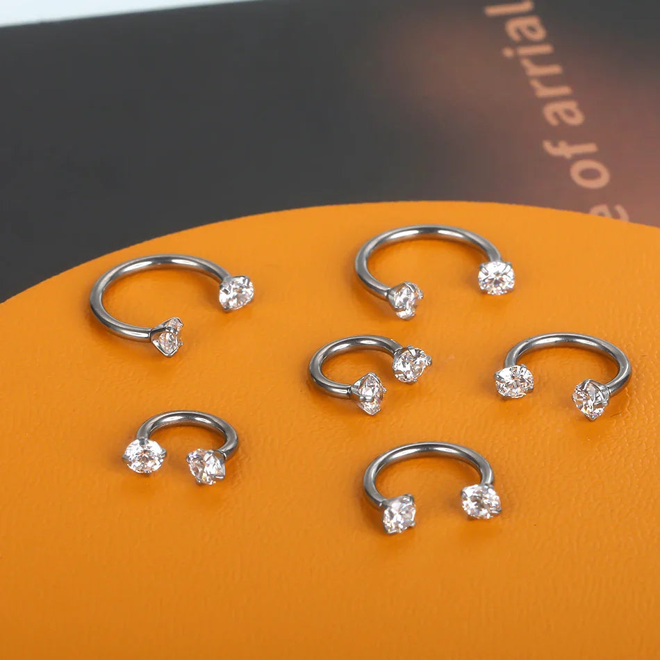 1PC Titanium Nose Horseshoe Ring Nose Septum Piercing Prong Set Round Zircon Ear Cartilage Tragus Daith Body Piercing Jewelry